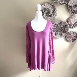 Kate and Mallory Pink Long Sleeve Lace Blouse Tunic